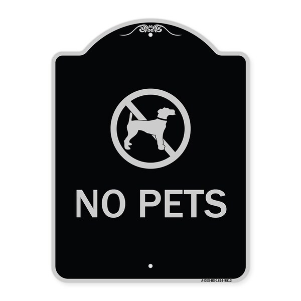 Designer Series Sign-No Pets, Black & Silver Heavy-Gauge Aluminum, 24" x 18", BS-1824-9813